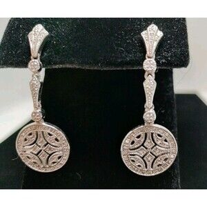 925 Sterling Pave' Disc Dangle Earrings
